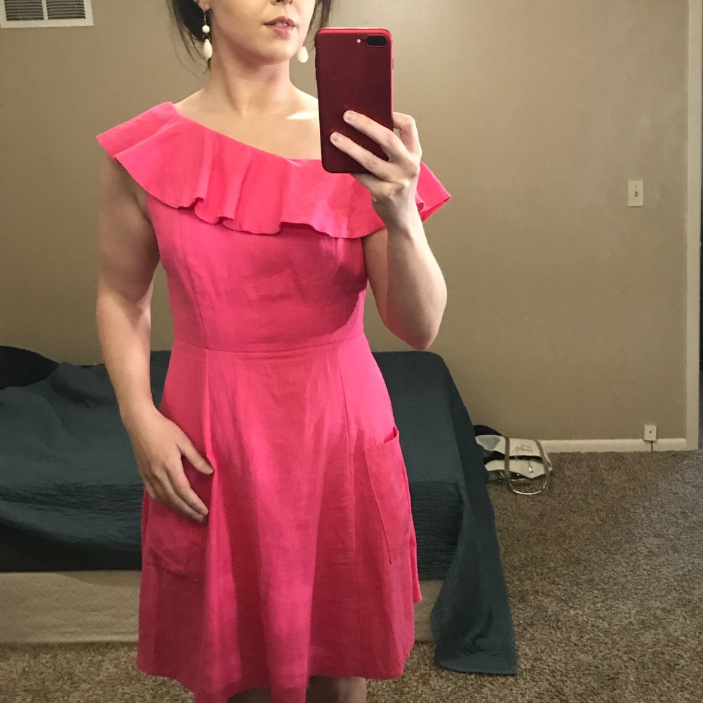 ASOS Pink Linen Off Shoulder Dress - Picture 5 of 5